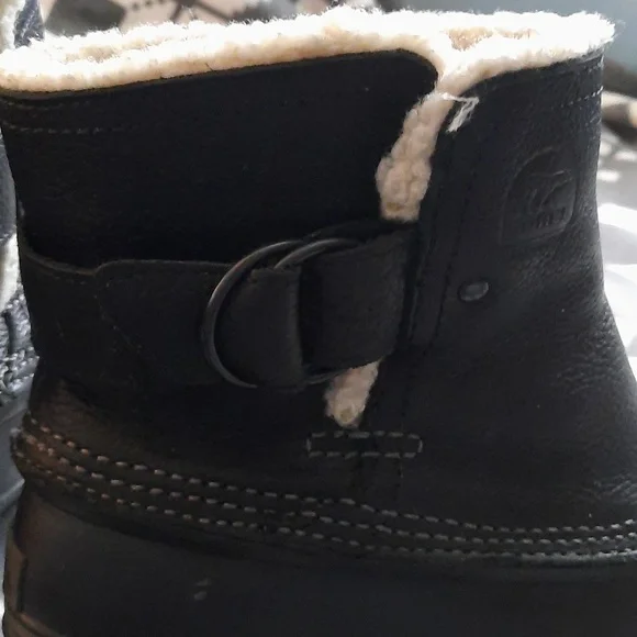 Sorel Black Leather Ankle Rubber Sherpa Lined Boots NL2135-010 Size 9 - Picture 13 of 16